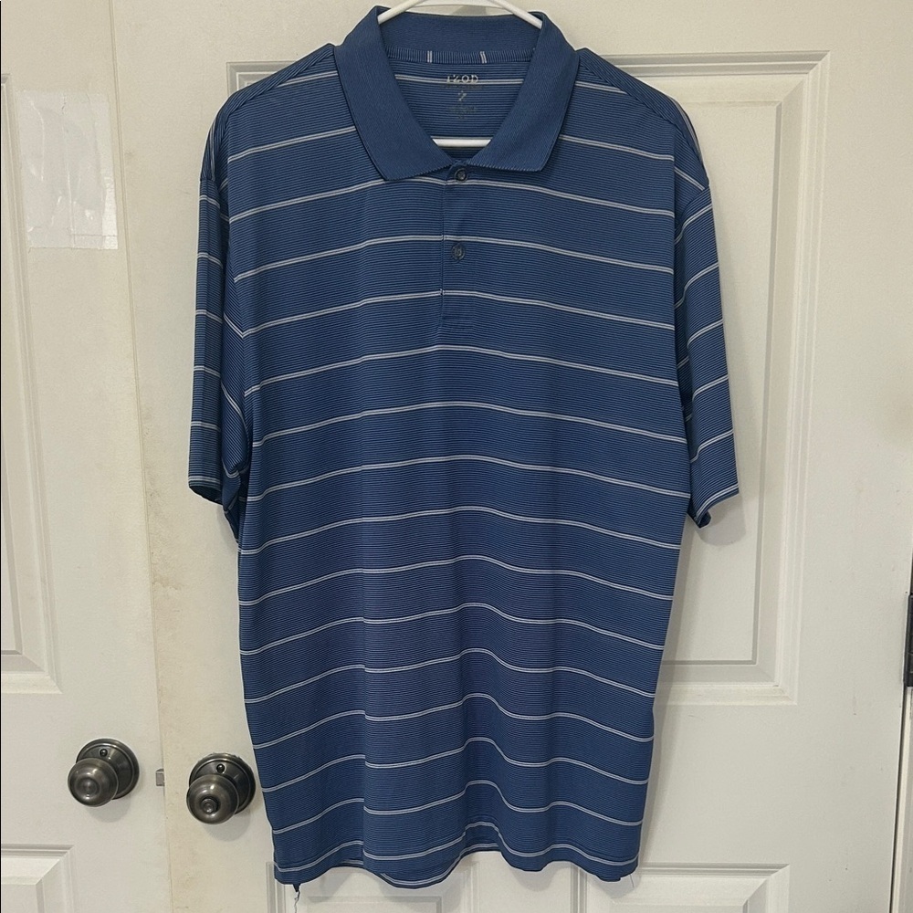 Izod Men's polo golf shirt cool EX series size XL blue striped polyester